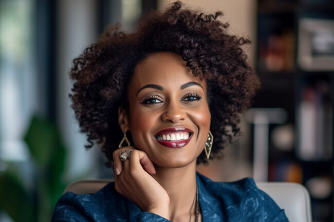 Portrait of cheerful multi ethnic business couple wearing suit and looking at camera with lot of copy space on right side